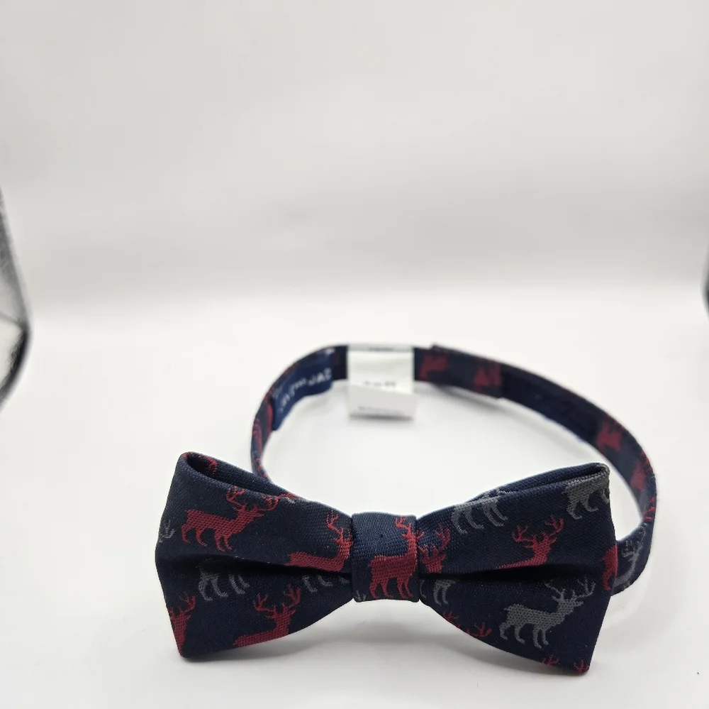 Janie & Jack Toddler Navy Blue Bow Tie with Red and Gray Reindeer